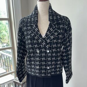 Zara Black and White Geometric Blazer